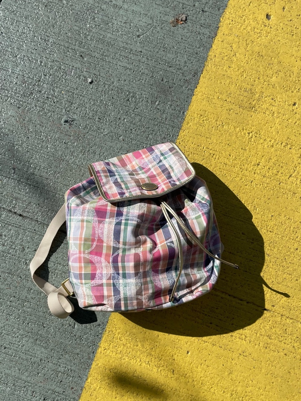 Coach Poppy Signature Madras Pastels Plaid Backpack